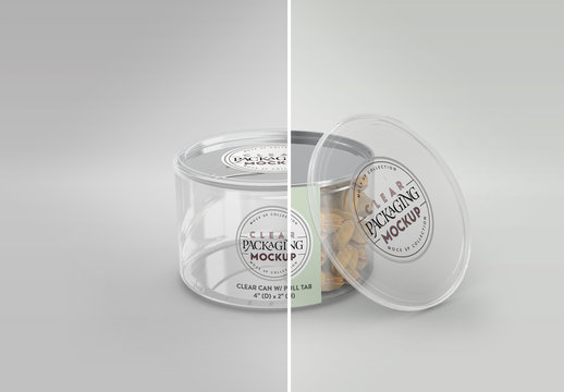 Clear Short Can with Pull Tab and Clear Lid Packaging Mockup