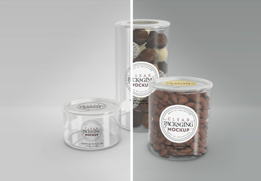 Clear Cans with Pull Tabs and Clear Lids Packaging Mockup