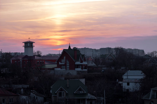 sunset over the city