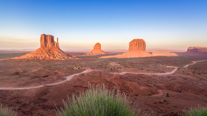 Amazing view of Monument Valley tribal park at sunset, Arizona, Usa