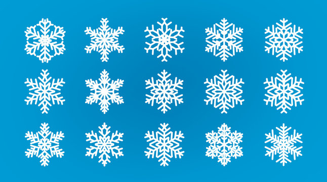 Set of different snowflakes. Winter, wintertime concept. Cartoon vector illustration