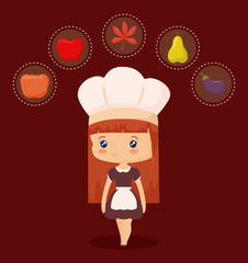 cute chef with set icons of thanksgiving day