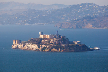 View of Alcatraz Island with famous prison in San Francisco Bay Area, California, United States,...