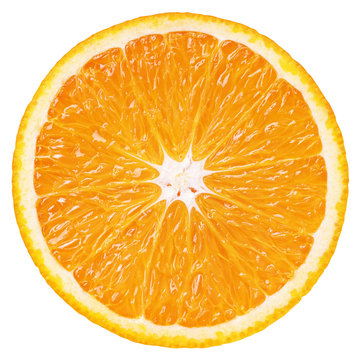Top view of ripe slice orange citrus fruit isolated on white background with clipping path