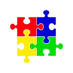 Obraz premium Puzzle - Vector icon. Set of four colorful piece puzzle on white background