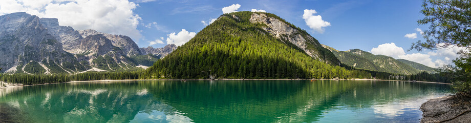 Panoramic view on the lake Braies, Bolzano - Italy