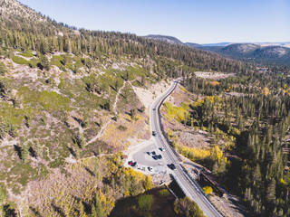 View of Twin Lakes, Lake George, the southeastern slope of Mammoth Mountain, Mono County, eastern California, eastern Sierra Nevada, Inyo National Forest, shot from drone, summer view