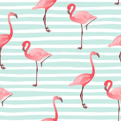 Seamless pattern with flamingo. Vector summer background.