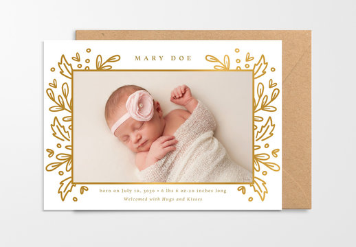 Baby Announcement Layout with Gold Ornamentation 