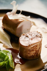 Goose breast galantine, mushroom fricassee, young cabbage and sa