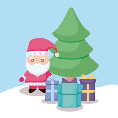 santa claus with christmas tree and gift boxes