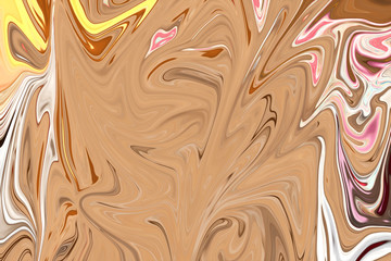 Liquify Abstract Pattern With Brown, Yellow And Black Graphics Color Art Form. Digital Background With Liquifying Flow.