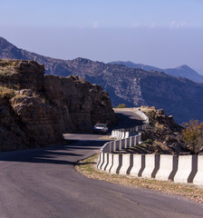 A road from Bcharre toward the Bekaa Valley in northern Lebanon. Lebanese landscape and highway.