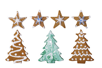 christmas trees cookie gingerbread isolated on a white background