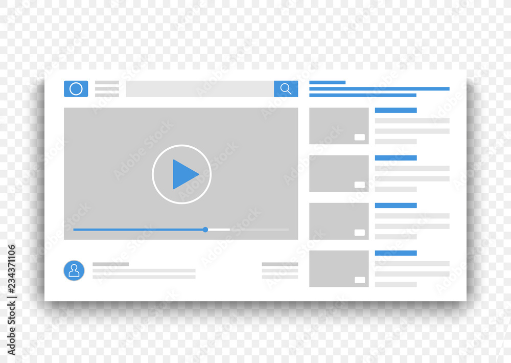 Aufkleber Browser video player blue interface window. Online movie on web site concept vector illustration.