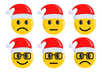 Holiday set of Christmas emoticon icons. Negative, neutral and positive mood. Vector illustration
