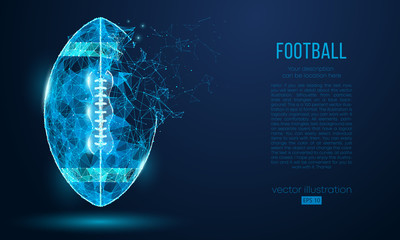 Abstract American football ball from particles, lines and triangles on blue background. Cyber technology rugby. All elements on a separate layers color can be changed in one click. Vector illustration © matrosovv