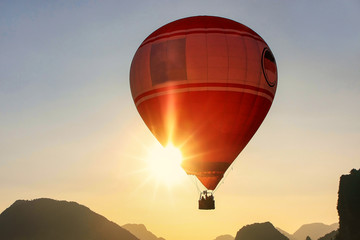 Naklejka premium Hot air balloon flying in Vang Vieng, Vientiane Province, Laos