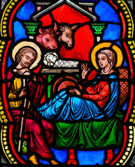 Nativity Scene - Stained Glass in Monaco Cathedral