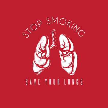 Stop smoking, save your lungs. Vector hand drawn  realistic illustration of lungs  isolated. Template for card, poster, banner, print for t-shirt.