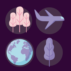 airplane with tree plant and planet earth