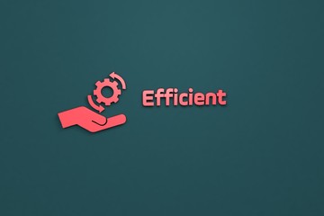 Illustration of Efficient with red text on blue background
