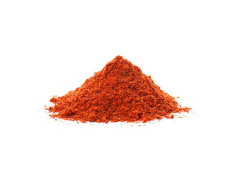 Heap of chili pepper powder on white background