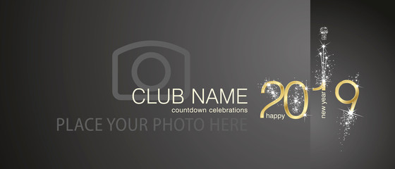 New Year 2019 gold firework countdown celebrations club invitation black background back side