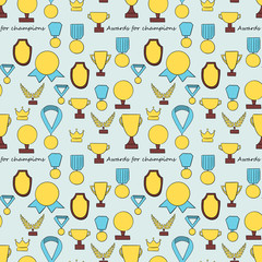Seamless pattern with trophy and awards. Vector illustration