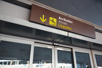VALENCIA - OCTOBER, 2018: Arrival poster at the airport of valencia