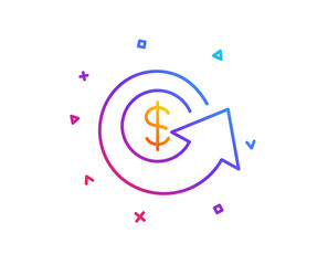 Dollar exchange line icon. Money refund sign. Cashback symbol. Gradient line button. Dollar exchange icon design. Colorful geometric shapes. Vector