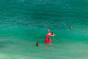 Giant Pink Flamingo Inflatable at D. Ana Beach, Lagos, Portugal