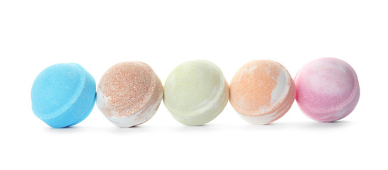 Bath bombs on white background. Spa products