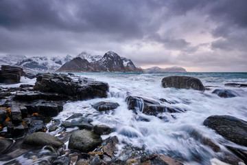 Rocky coast of fjord in Norway