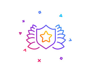 Award shield line icon. Laurel wreath symbol. Laureate sign. Gradient line button. Laureate icon design. Colorful geometric shapes. Vector