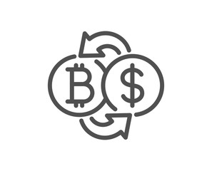 Bitcoin exchange line icon. Cryptocurrency coin sign. Dollar money symbol. Quality design flat app element. Editable stroke Bitcoin exchange icon. Vector