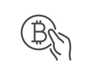 Bitcoin pay line icon. Cryptocurrency coin sign. Crypto money symbol. Quality design flat app element. Editable stroke Bitcoin pay icon. Vector