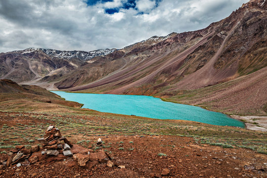 Chandra Tal lake in Himalayas