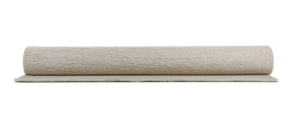 Rolled soft carpet on white background. Interior element