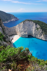Navagio beach from above, famous lanscape of Zakinthos island, Greece
