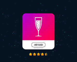 Glass of champagne sign icon. Sparkling wine with bubbles. Celebration or banquet alcohol drink symbol. Web or internet icon design. Rating stars. Just click button. Vector