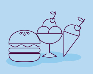 ice cream shop and hamburger isolated icon