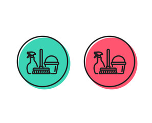 Cleaning service line icon. Spray, bucket and mop symbol. Housekeeping equipment sign. Positive and negative circle buttons concept. Good or bad symbols. Household service Vector