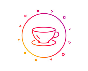 Tea cup line icon. Coffee drink sign. Fresh beverage symbol. Gradient pattern line button. Espresso icon design. Geometric shapes. Vector