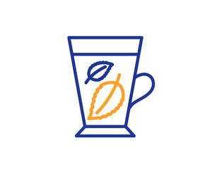 Mint Tea line icon. Fresh herbal beverage sign. Mentha leaves symbol. Colorful outline concept. Blue and orange thin line color icon. Mint leaves Vector