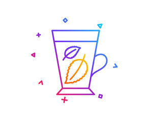 Mint Tea line icon. Fresh herbal beverage sign. Mentha leaves symbol. Gradient line button. Mint leaves icon design. Colorful geometric shapes. Vector