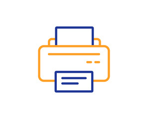 Printer icon. Printout Electronic Device sign. Office equipment symbol. Colorful outline concept. Blue and orange thin line color icon. Printer Vector