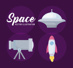 spaceship with telescope and startup rocket