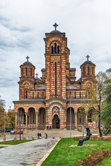 Belgrade, Serbia - November 17, 2018:  St. Mark's Church and monument of Pavle ( English: Paul 11...