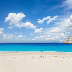 Navagio Shipwreak white sand beach and blue sky of Zakinthos island, Greece